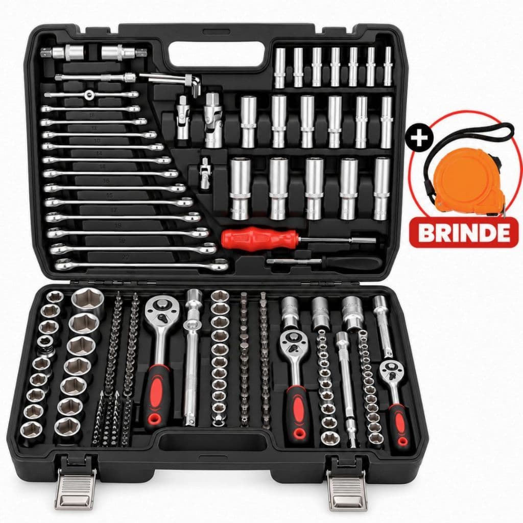 Kit Jogo Chaves Catraca Soquete 216 Peças Reversível Maleta