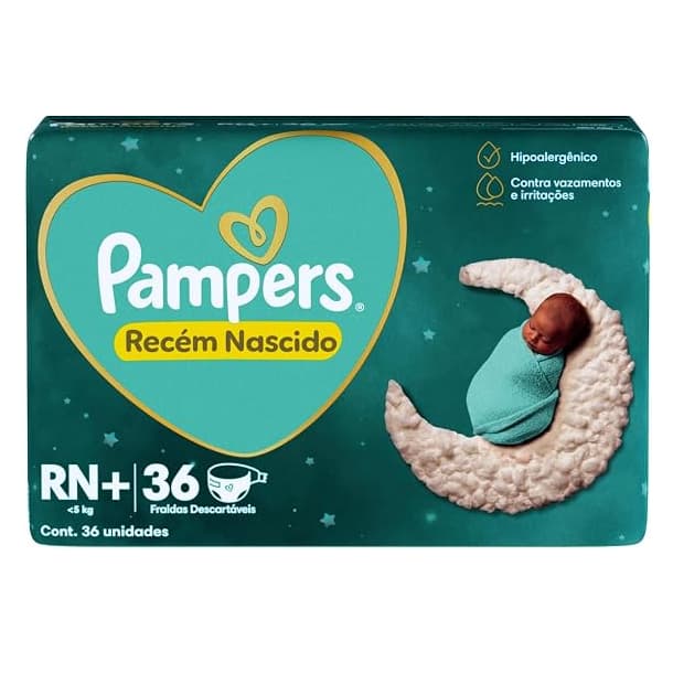 1pte Fralda Pampers RN+ RECÉM NASCIDO 36un até 5kg EQ.1
