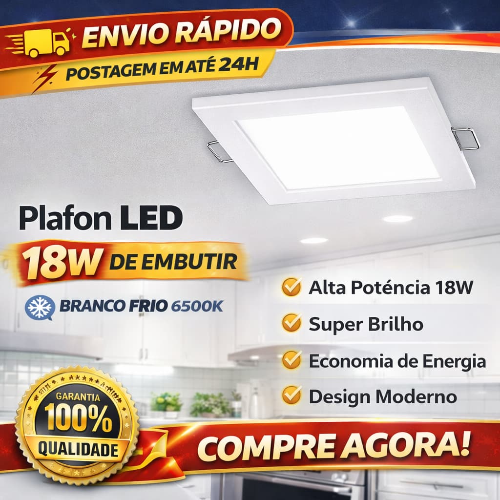 Luminária Painel Plafon Led 18w Quadrado Embutir Luminária Cor Branco Frio 6500k Luz Forte