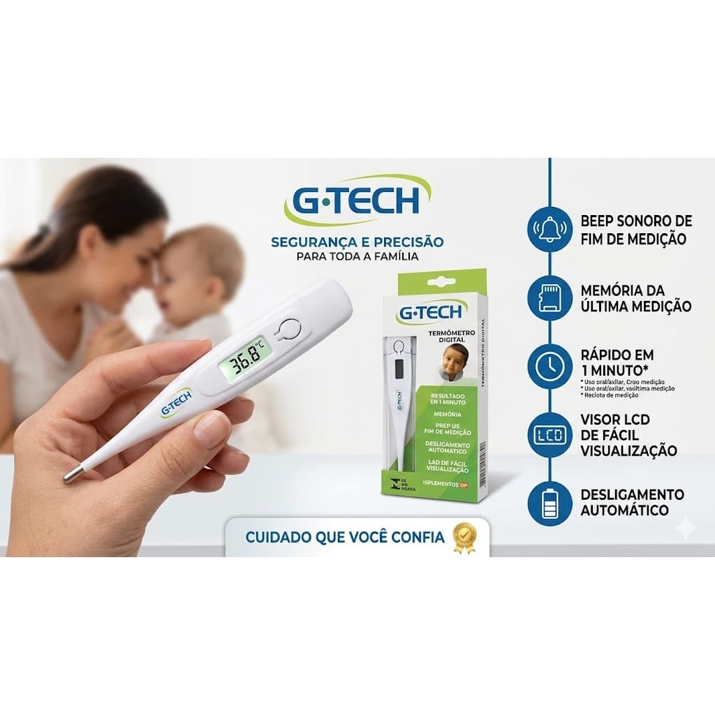 Termômetro Digital G-Tech Precisão Total com Beep e Memória #cuidados #febre #termometrodigital TECH
