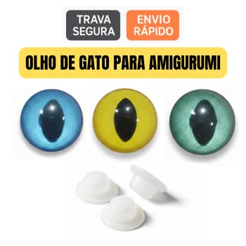 Olho de gato 11mm, 13mm,15mm para amigurumi Kit 30,60 ou 90un com trava de segurança -  croche