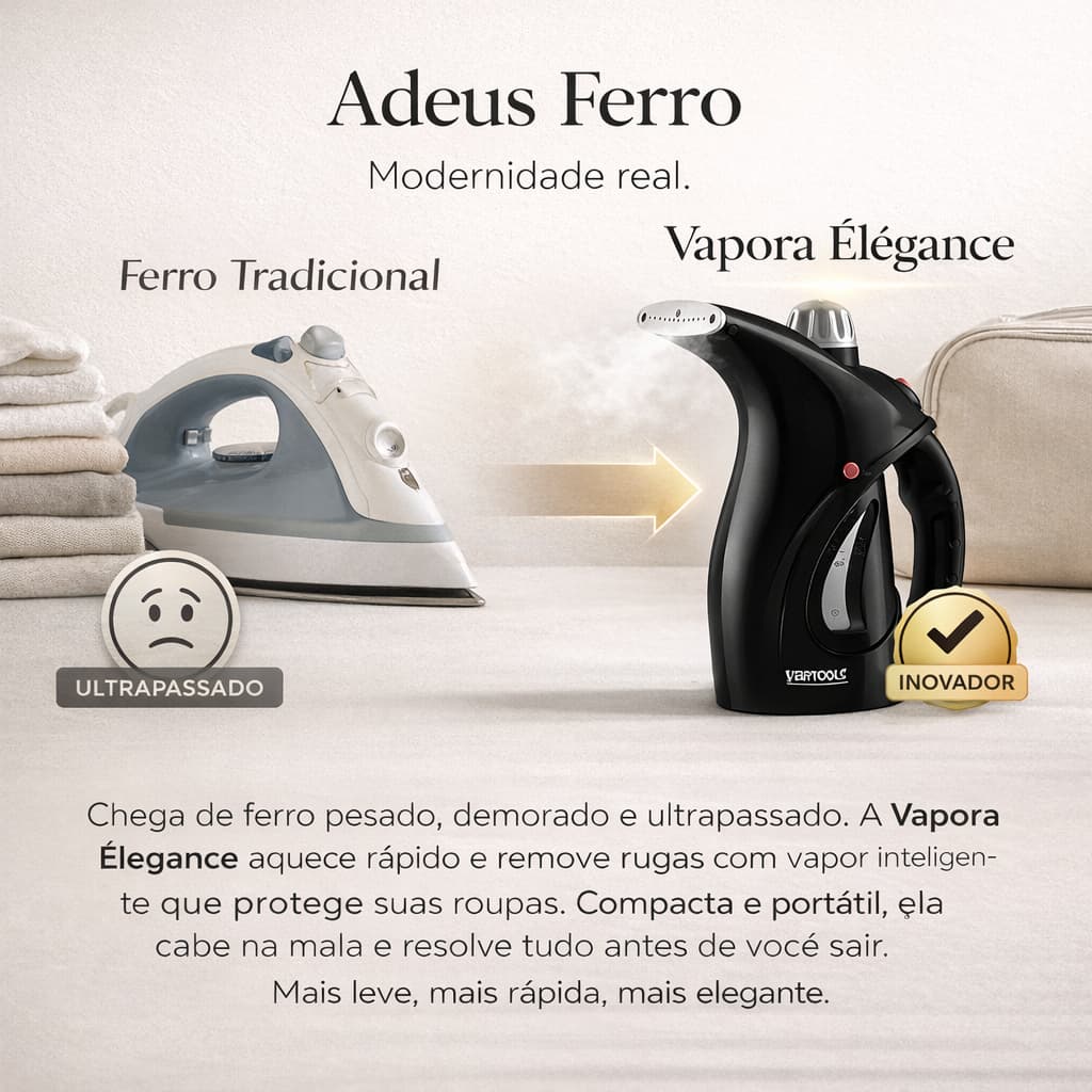 Passadeira a Vapor Portátil 127V Vapora Élégance 127V– Alisa Roupas Sem Ferro, Antirrugas, Compacta e Fácil de Usar