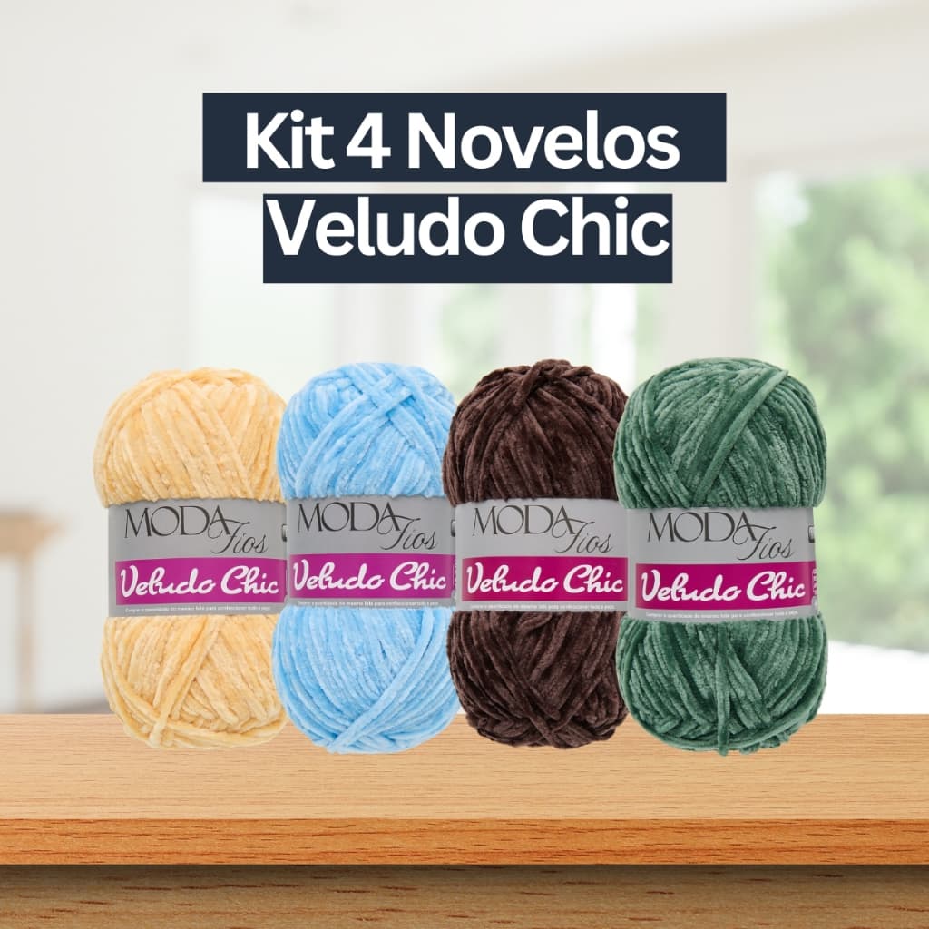 Kit 4 Novelos Fio Lã Veludo Chic Moda Fios 100g - 170 m Amigurumi Tricô Crochê
