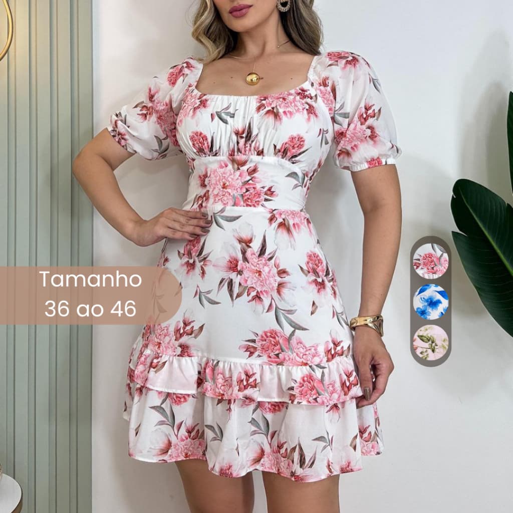 Vestido Feminino Curto Manga Princesa Tecido Premium Ate o 46