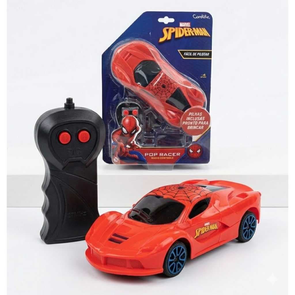 Carrinho controle remoto Homem Aranha Pop Racer c/ pilhas inclusas
