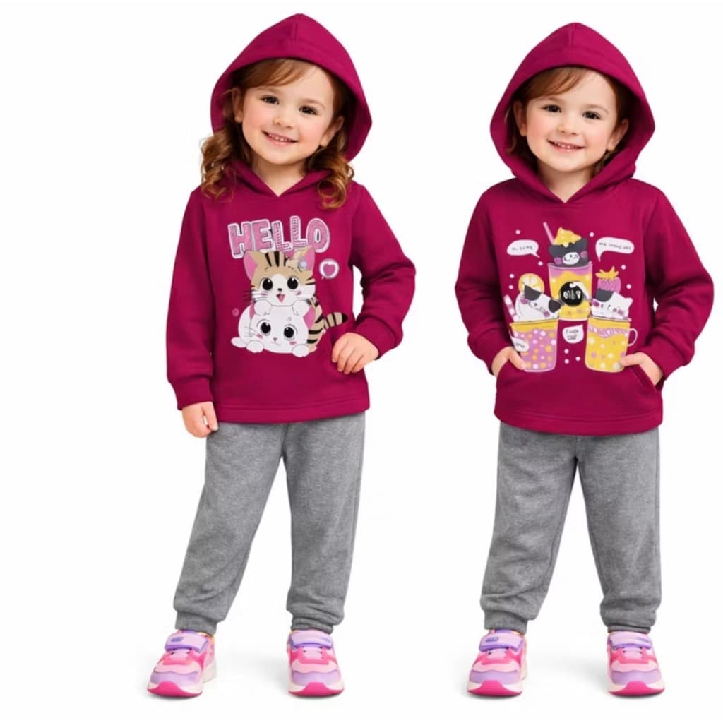 Conjunto de moletom com capuz menina tamanho 1,2,3,4,6,8 roupas de inverno/conjunto de frio