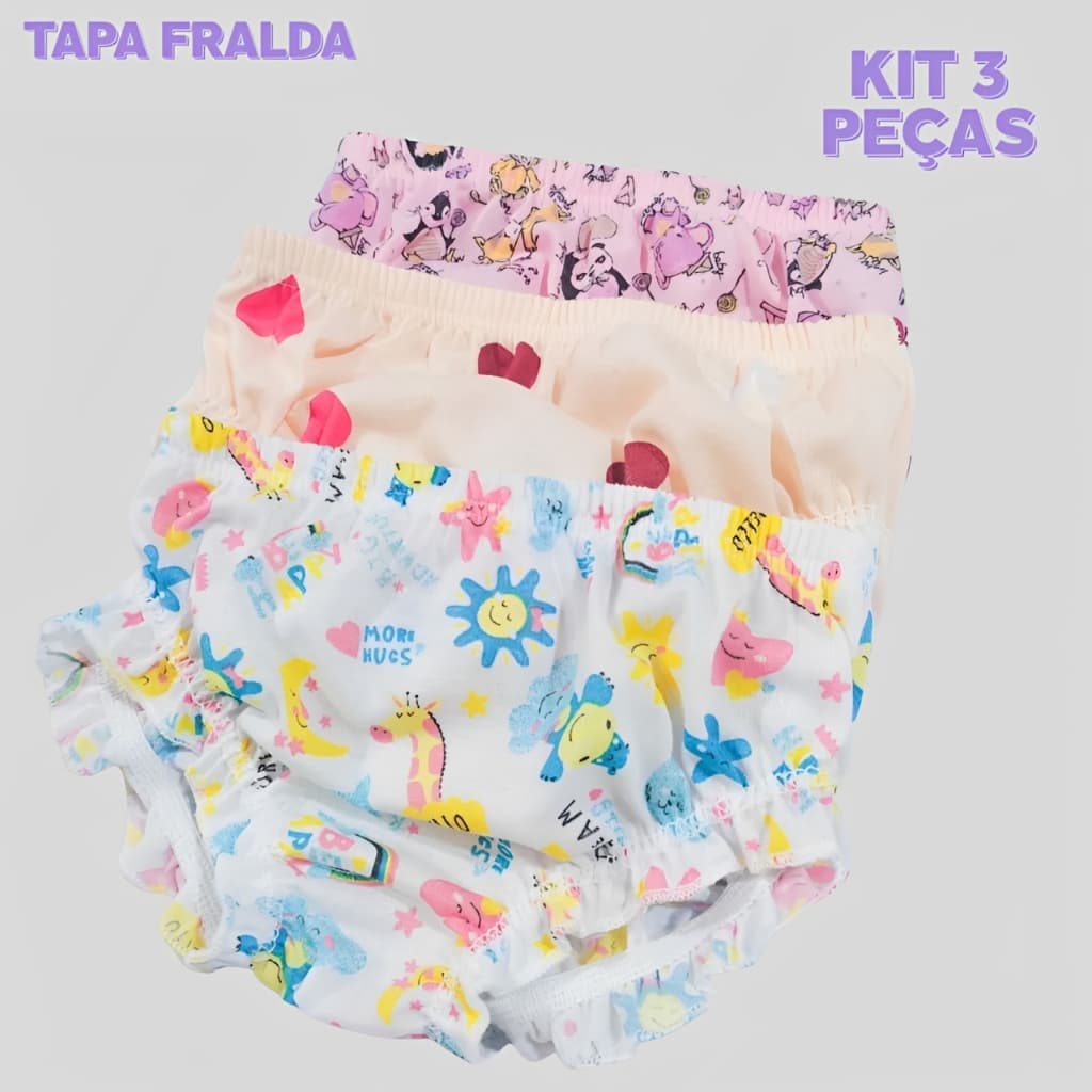 Kit 3 Tapa Fralda Frufru Sortido em Algodão com Forro Qualidade Premium