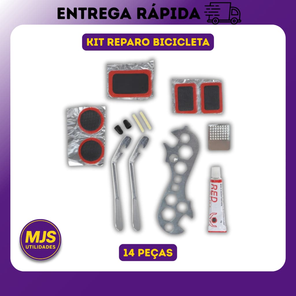 Kit Reparo Pneu Bicicleta Completo 14 Peças Chave Universal Remendos Bike