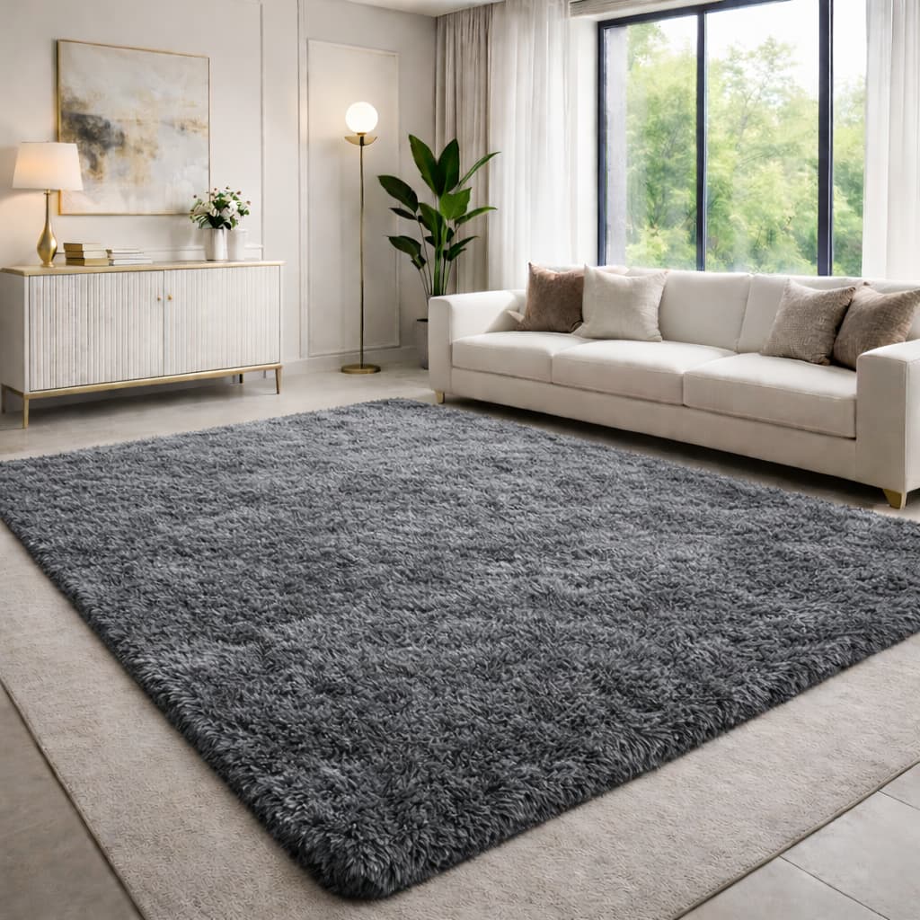 Tapete Sala Peludo Barato Luxo Macio 2,00 X 1,40 Cinza Liso Antiderrapante Para Casa Quarto/Sala