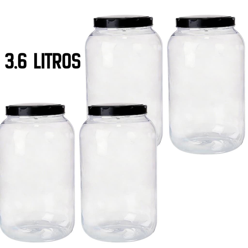 Kit 4 Potes 3,6 Litros Grande Organizador Multiuso Tampa com Rosca Cozinha Mantimentos