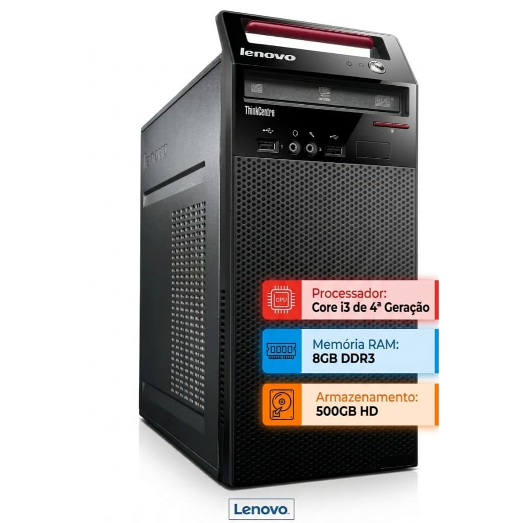 Computador Lenovo Core i3 de 4ª Geração 8gb de ram 500gb Sata Wifi Torre Cpu Trabalho Estudo