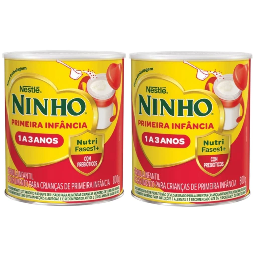2 Latas Fórmula infantil em pó 800g Nestlé Ninho Fases 1+ em lata - 1 a 3 anos