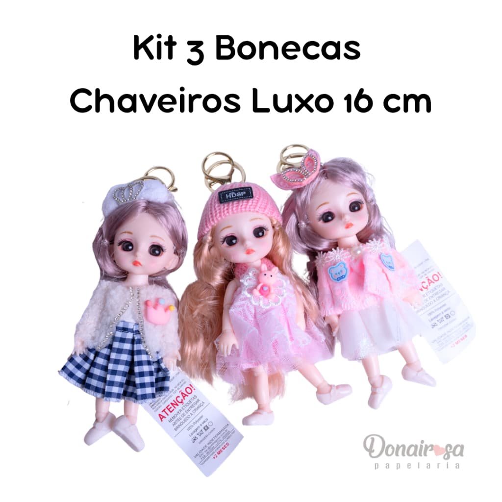 Kit 3 Bonecas Articulada Chaveiros Luxo Sortidas 16 cm Infantil Presente Coreana Fofa