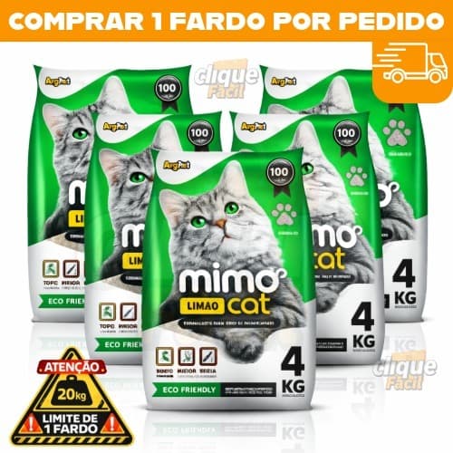 Kit 5 Pacotes Fardo de Areia Sanitária Antiodor Tira Cheiro MimoCat Gatos Aroma Limão 100% Natural