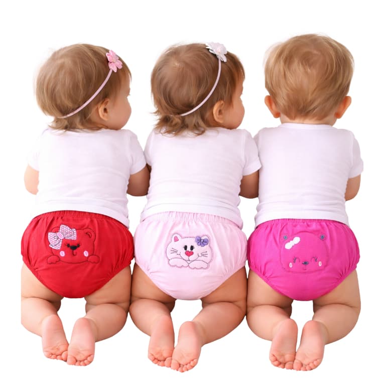 Kit 3 Tapa Fralda Bebê Menina Bordado Ursinho e Gatinho – Calcinha Cobre Fralda Infantil1BB