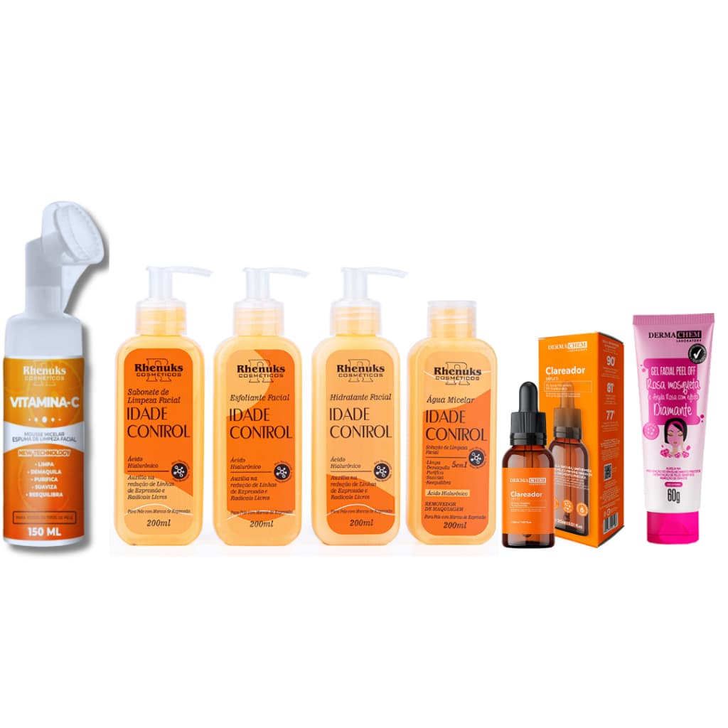 Kit Skincare Vitamina C Anti-Idade + Mousse Micelar Limpeza Facial 150ml +Gel Peel Off Mascara rosa + Sérum Clareador