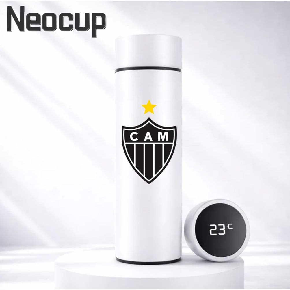 Garrafa Térmica Aço Inoxidável Time de Futebol  Atlético Mineiro logo com termômetro digital 500ml