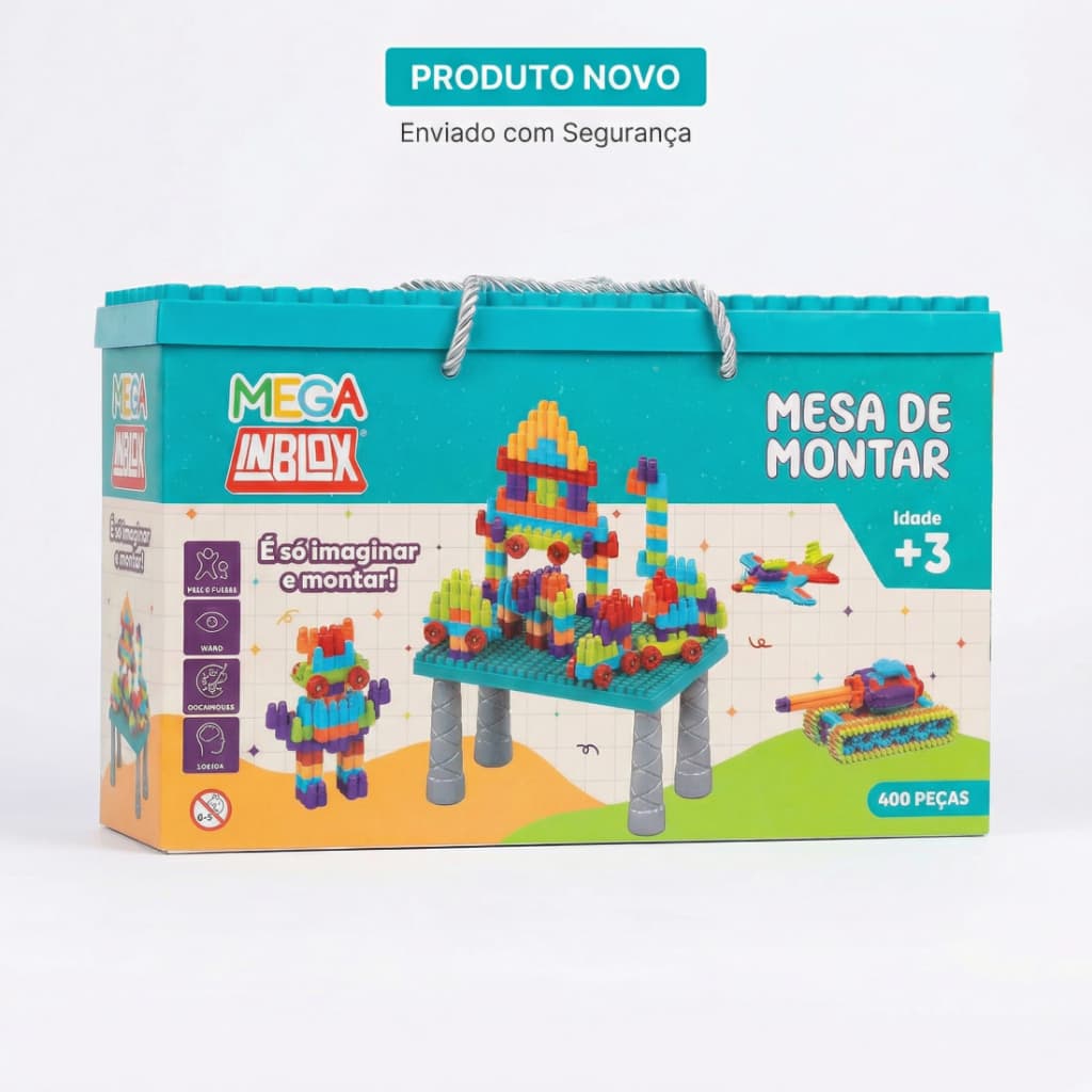 Mesa Infantil com Blocos Tipo Lego 400 Peças Brinquedo Educativo Montar Criança 3+