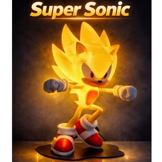 Luminária Abajur Sonic/Super Sonic 3D com LED – Abajur Infantil / Decoração Quarto Gamer / Decoração Quarto Geek– 31cm