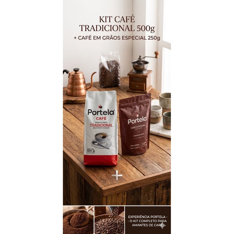 Kit Café Moído Tradicional 500g + Café em Grãos Especial 250g Torrado