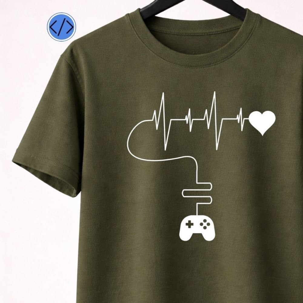 Camiseta Masculina Batimento coração controle video game algodao nerd jogos play unissex REF 76