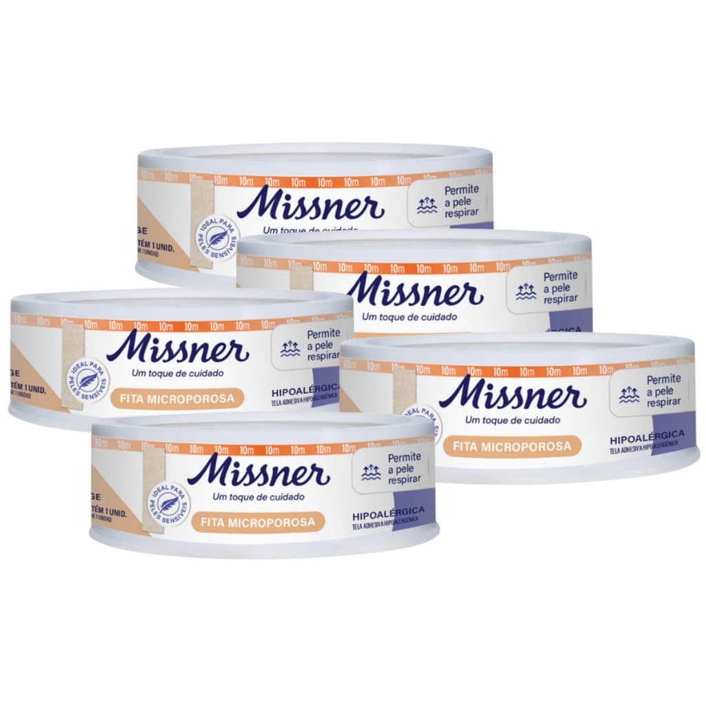 Kit 5 Fitas Microporosa Bege 1,2cm x 4,5m Missner Hipoalérgico Fixação Curativos