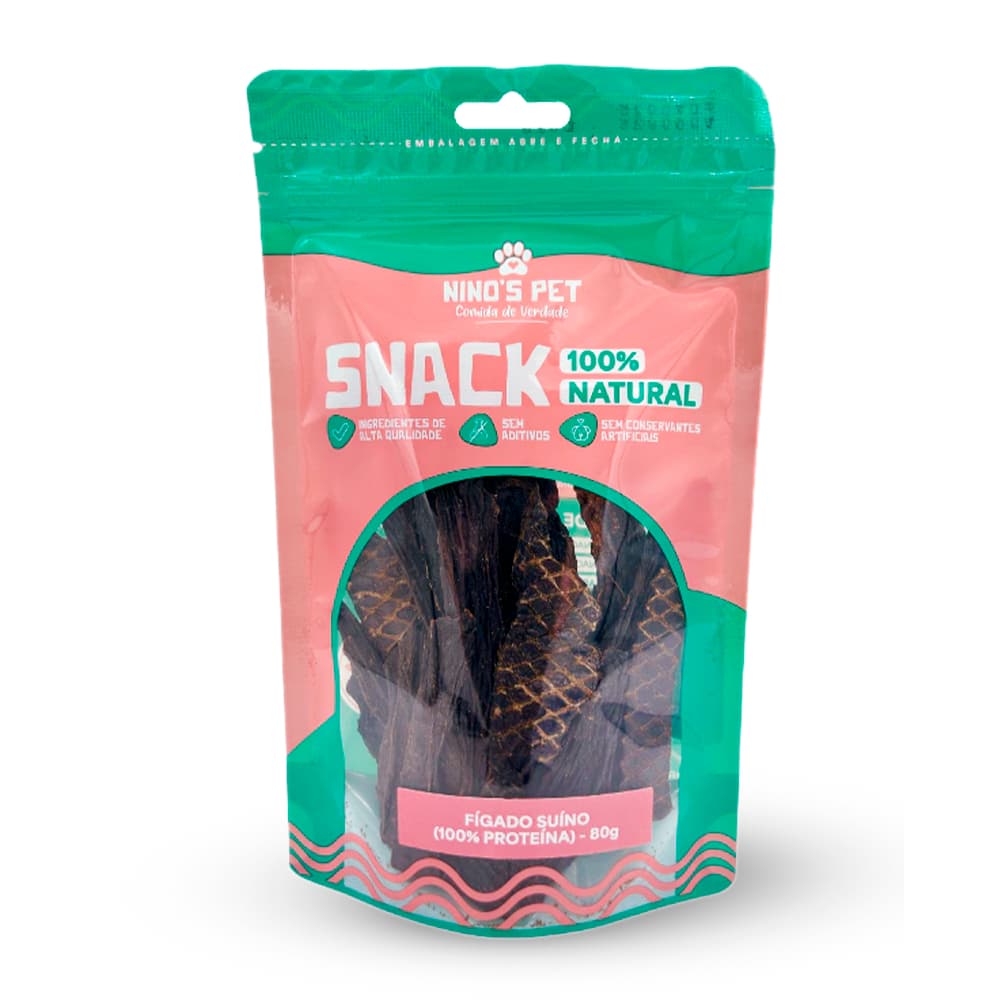 Fígado Suíno Desidratado 100% Natural Saudável para Cães Petisco Snack Mastigável Ninos Pet