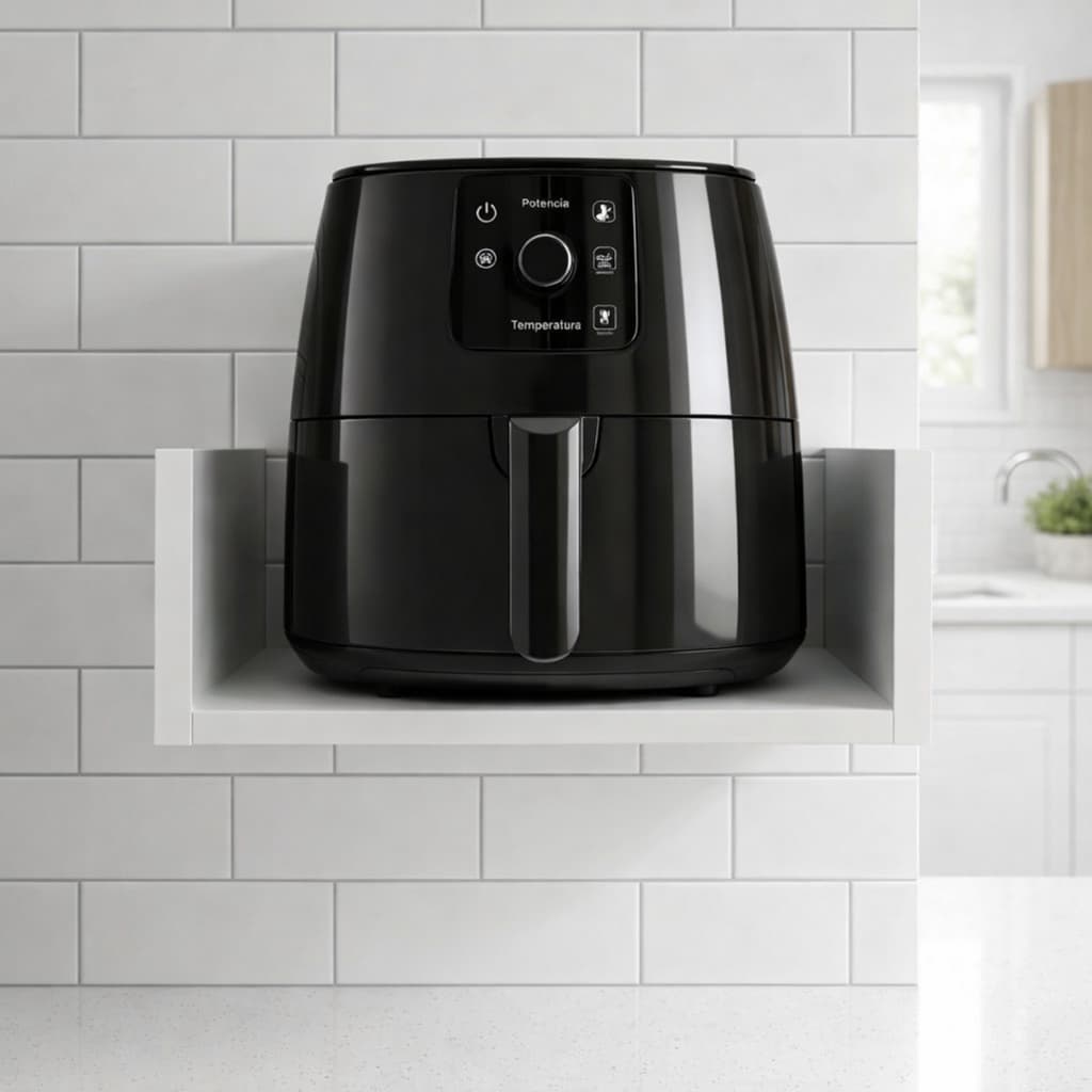 Suporte Airfryer Forno Mdf Branco 35x35 Prateleira Suspensa Bebedouro Cozinha Multiuso Parede