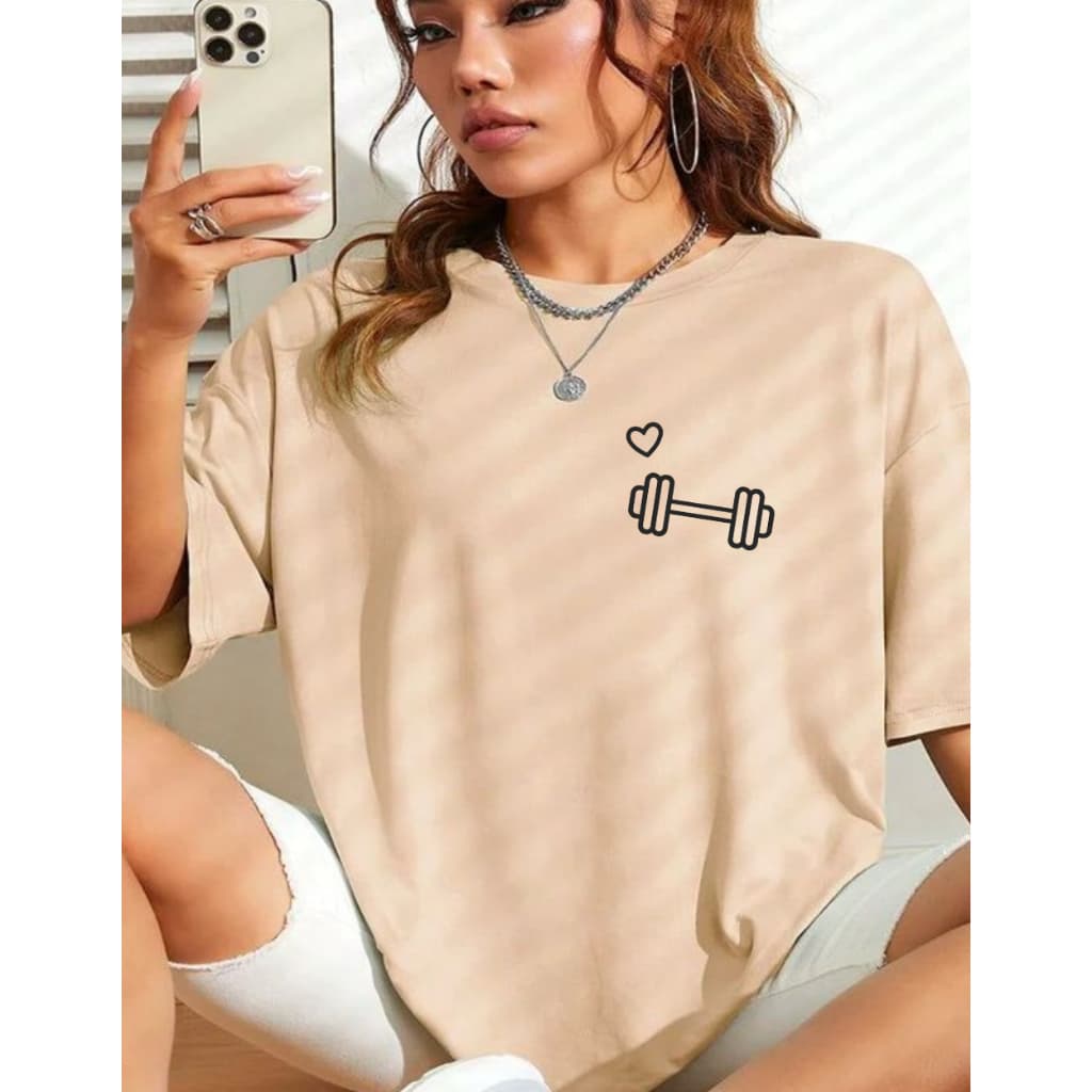 Camisetão T-shirt Oversized 100% Algodão Feminina Gym Treino Academia Fitness Musculação halter coração academia