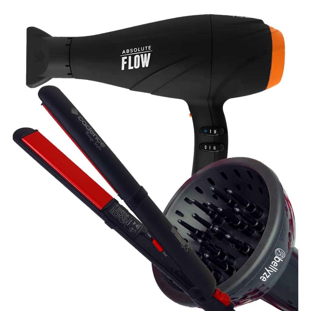 Difusor Cachos + Secador de Cabelo Gama Italy Gbs Profissional 2300w Ions Ar Quente Frio Prancha Cerâmica 210ºc