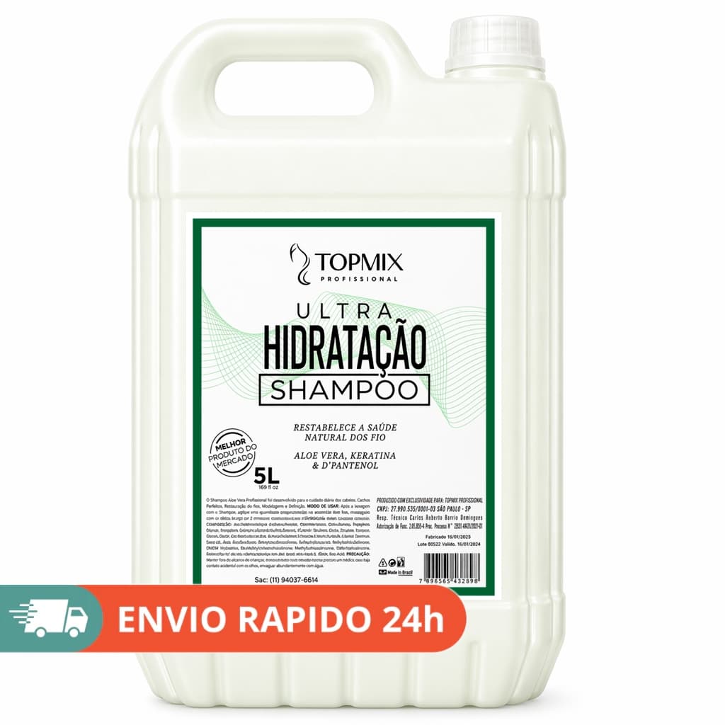 Shampoo Profissional Aloe Vera 5L Topmix Hidratação Intensa Controle Oleosidade Uso em Lavatório