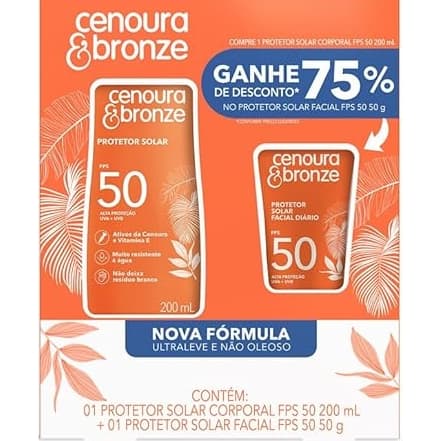 Kit Cenoura & Bronze Protetor Solar 200ml+ Protetor Solar Facial 50g - FPS 50