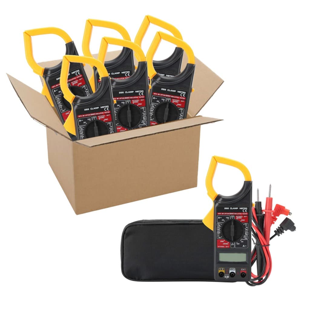 Kit 6 Alicate Amperímetro Digital C/ Estojo C/ Bateria Voltímetro Multímetro 500V Eletricista Teste