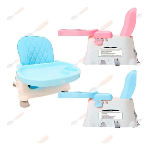Cadeira Portátil para Bebê Alimentação Até 23kg Acolchoada Azul Rosa Claro