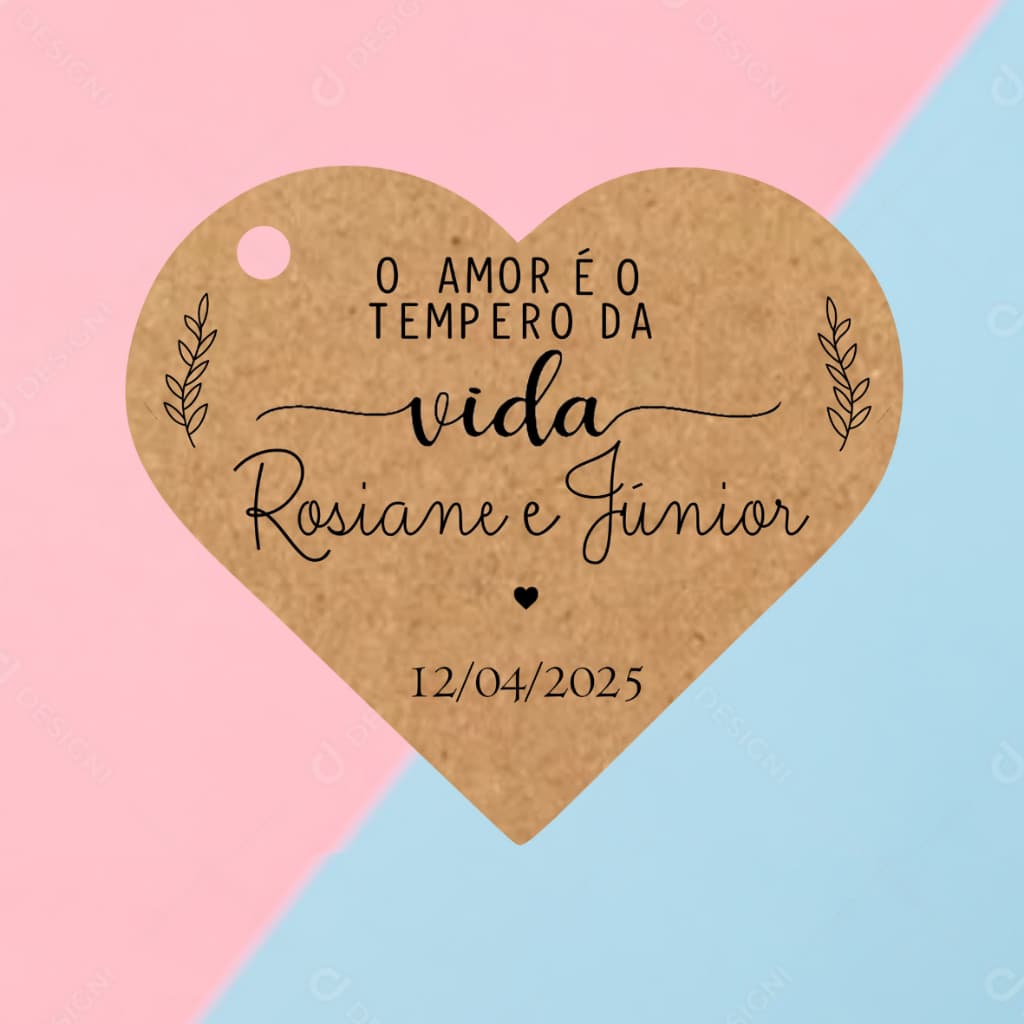 Tags Kraft Coração o Amor É o Tempero da Vida - Personalizadas