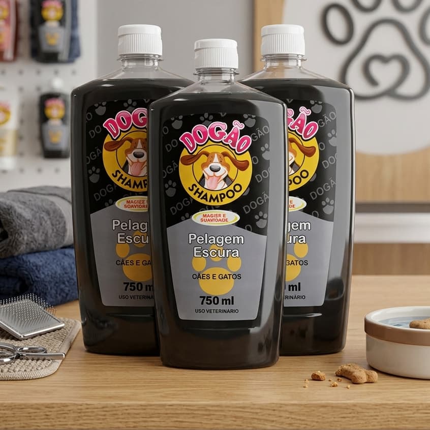 Kit Shampoo para Cães Pelo Escuro Dogão 3x750ml Hidratação e Brilho Limpeza e Realce da Cor