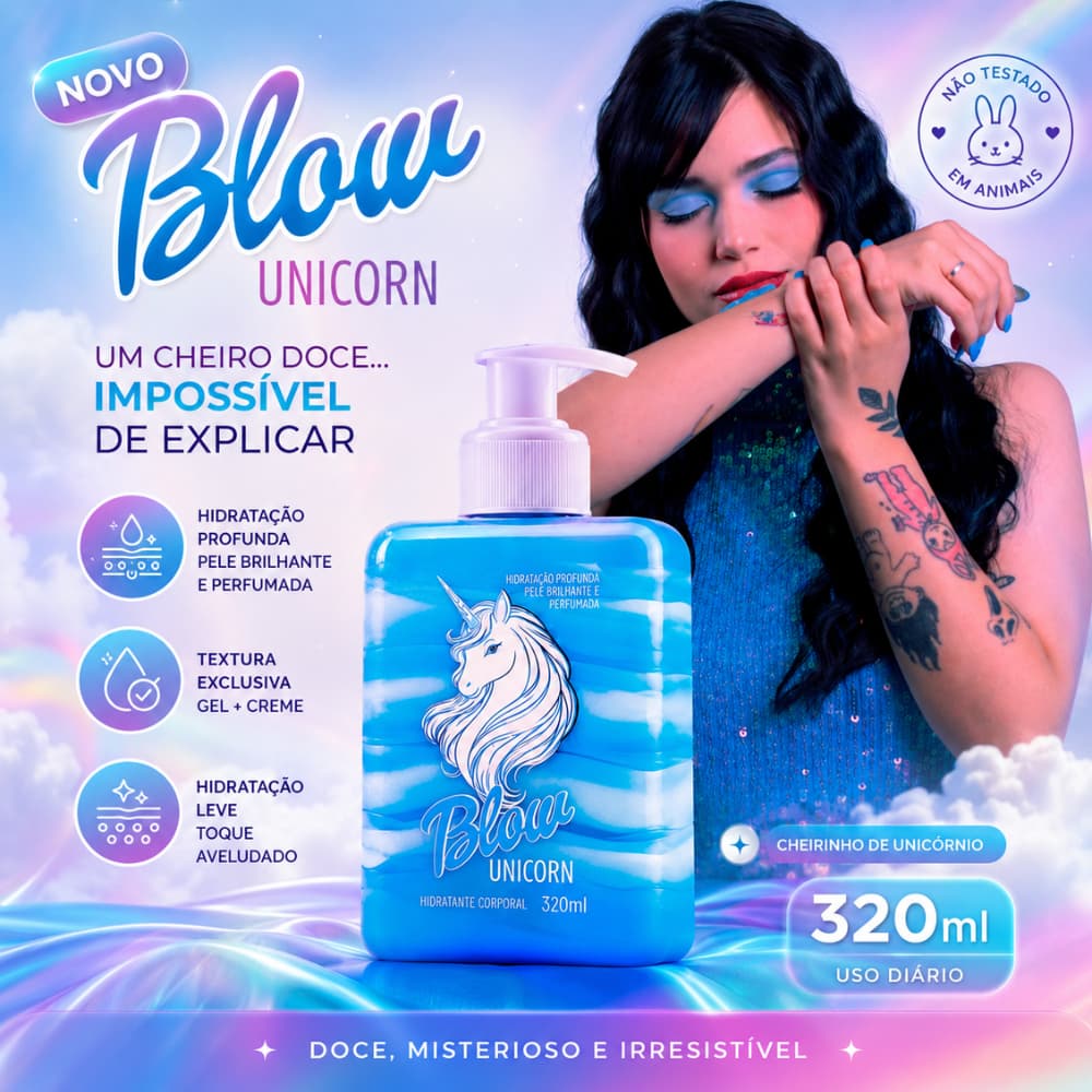 LOÇÃO Hidratante virilha Iluminador Corporal Blow Unicorn Gel Creme Loção Hidratante Sensual Unicorn 320Ml Blow Girl