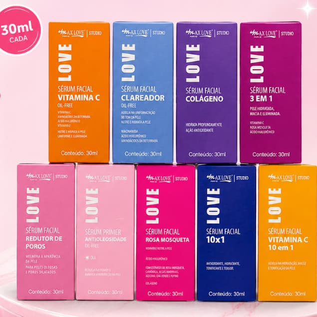 Sérum Facial Max Love 30ml Escolha Sua Versão Vitamina C Clareador Colágeno Rosa Mosqueta Primer