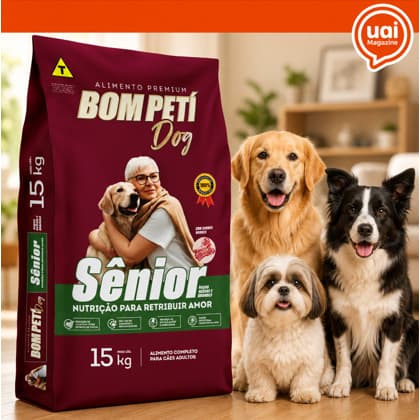 Ração Cachorro Adulto Raças Médias e Grandes 15kg Bom Peti Sênior Premium Carne