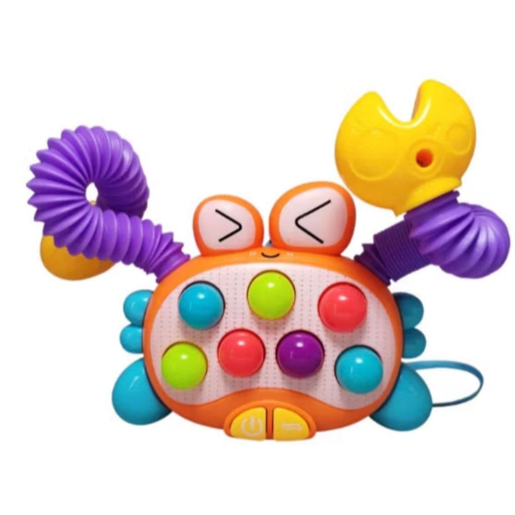 BRINQUEDO SENSORIAL EDUCATIVO CARANGUEJO BEBÊ E CRIANÇA EDUCATIVO POP IT ESTICA E PUXA ( INCLUS0 PILHA )