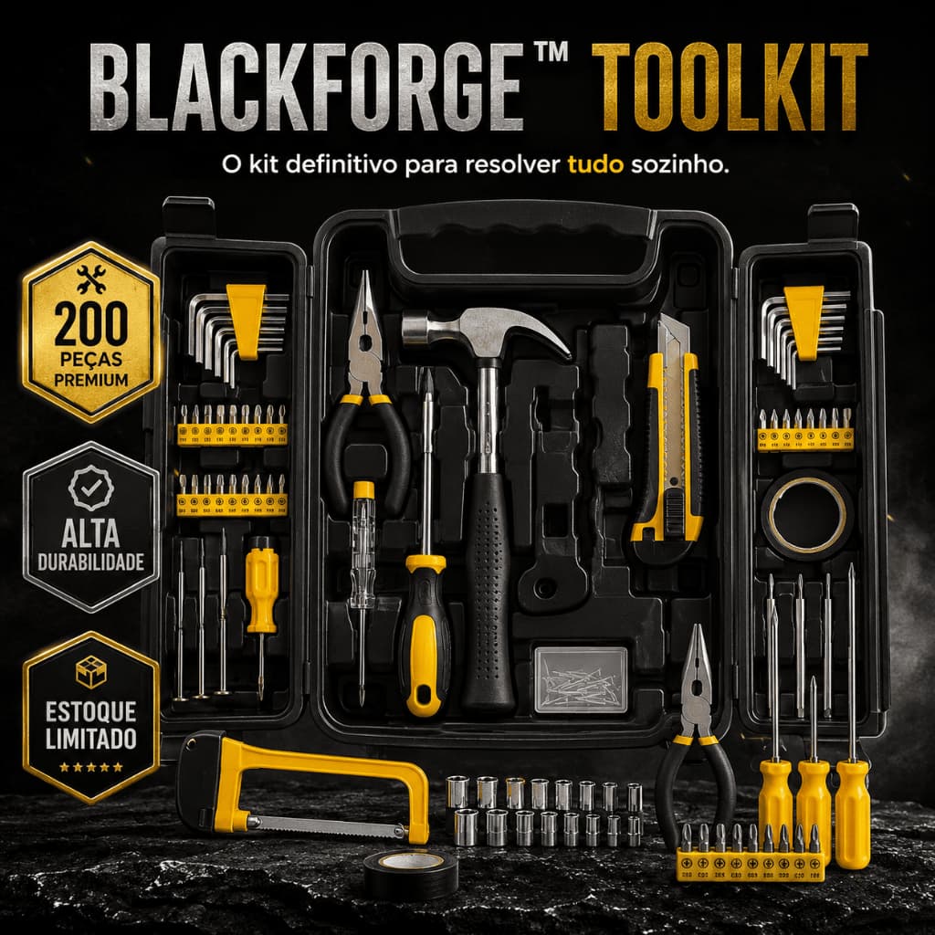 Jogo de Ferramentas 200 Peças com Maleta Kit Profissional Completo Preto para Reparos Domésticos