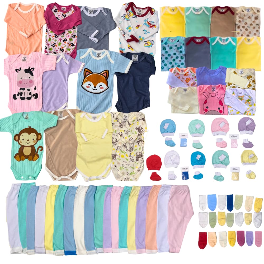 Kit 16 Peças Enxoval para Bebê com Bodies Calças Toucas e Meias Sortidas