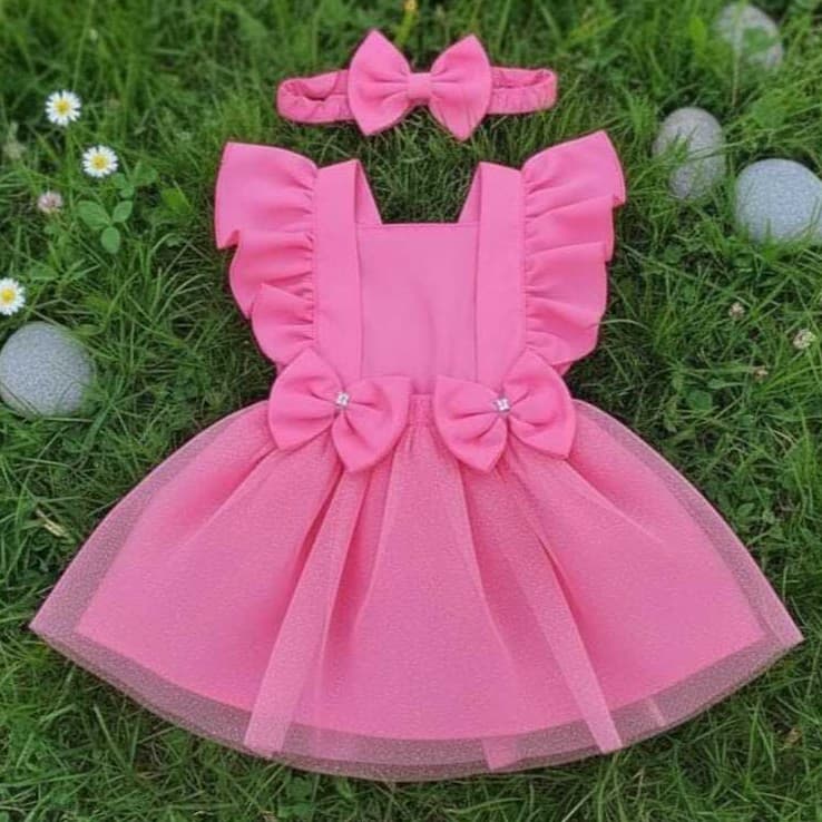Jardineira Infantil Menina Tipo Romper com Tiara - Roupa Bebê Menina Ideal para Mesversario