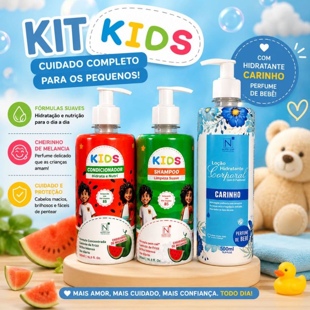 Kit Shampoo Condicionador Kids + Hidratante Carinho Nutry Cap