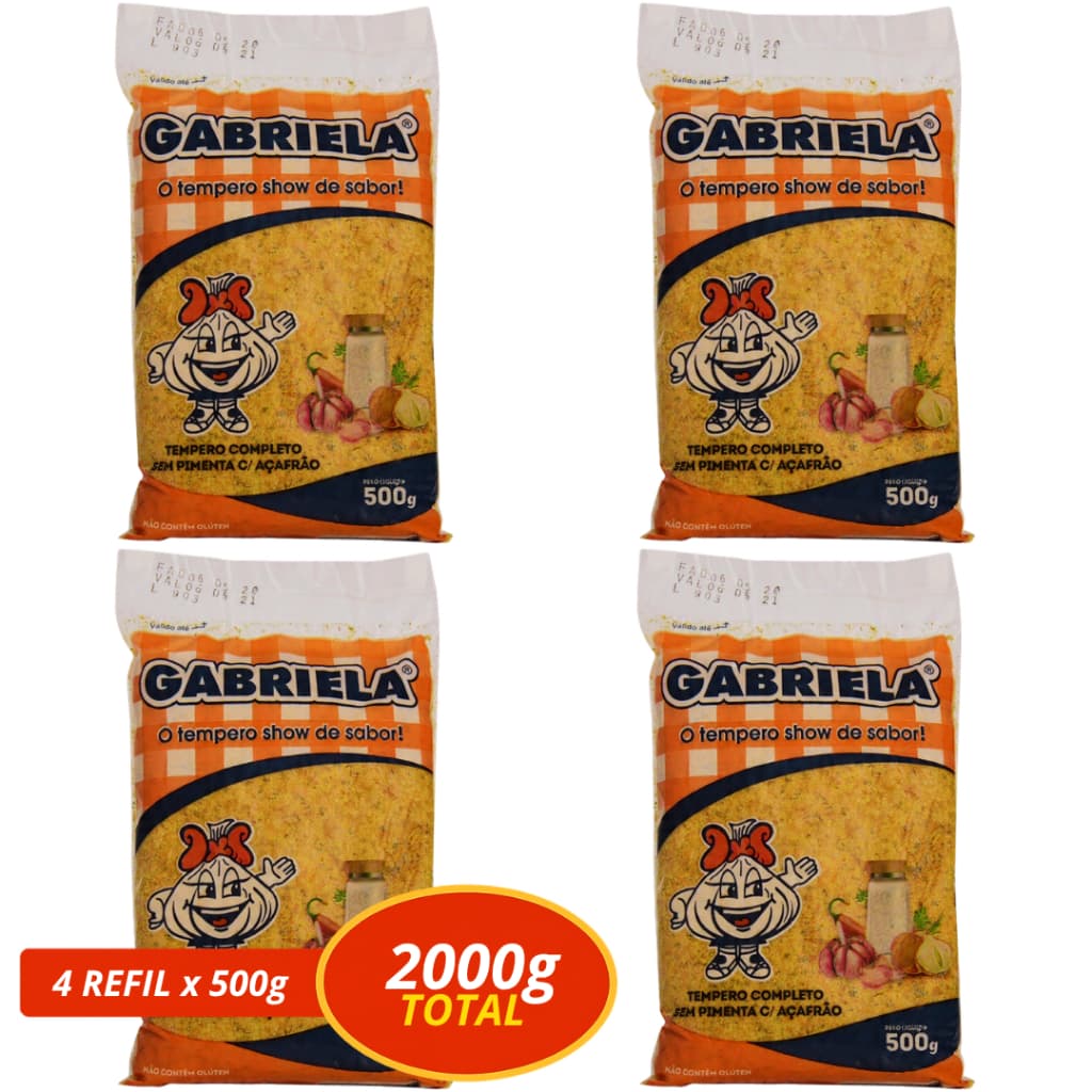 Kit 4 Unidades Tempero Caseiro Completo com Açafrão 500g  Refil | Cozinha Condimento Restaurante Sem Glúten Zero Lactose