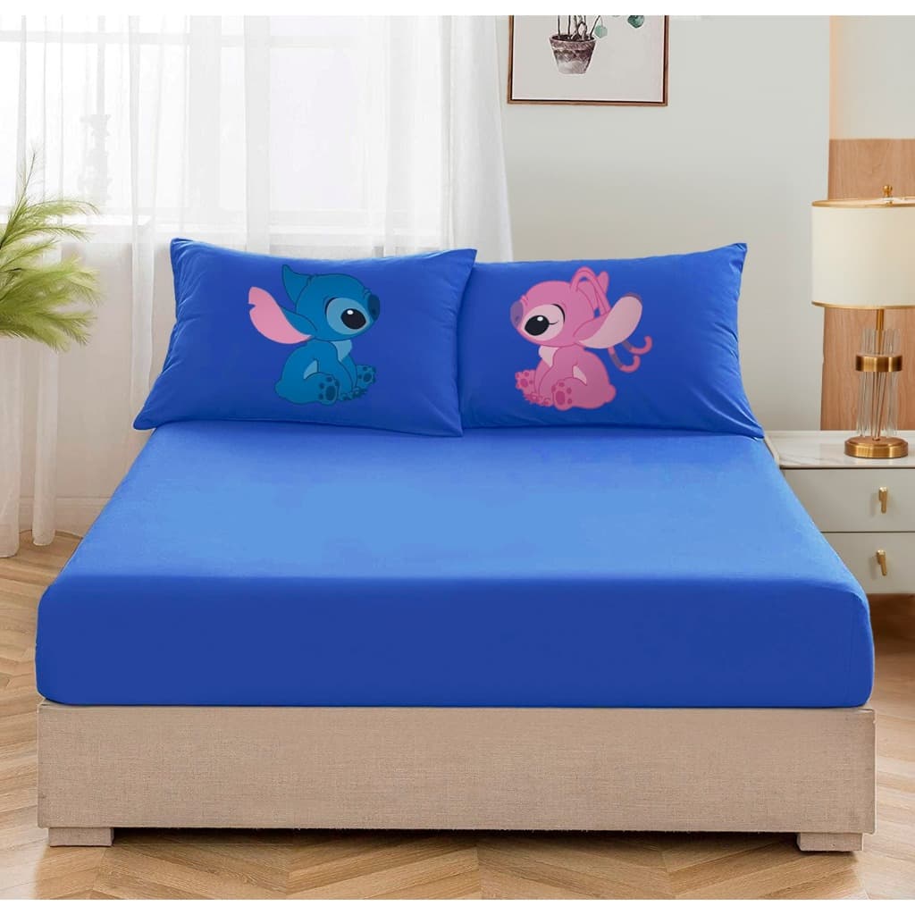 JOGO DE LENÇOL C/ELÁSTICO CASAL QUEEN/ KING STITCH SE OLHANDO 3 PEÇAS
