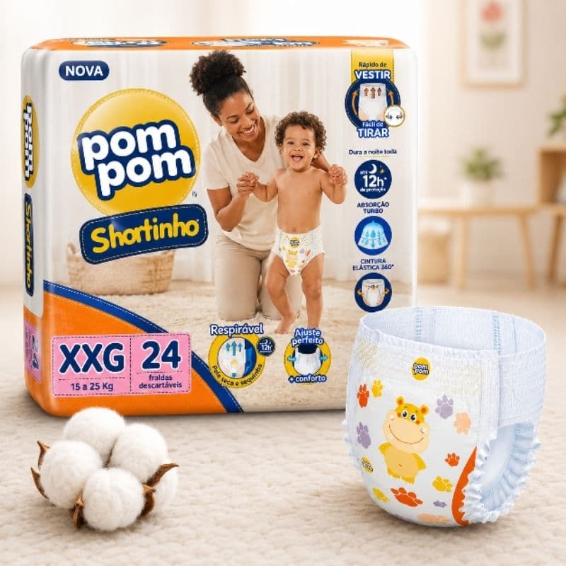 FRALDA POMPOM SHORTINHO JUMBO XXG 24 UNIDADES
