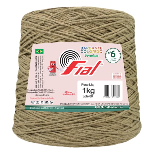 Barbante Cru e Colorido Fial Nº6 1Kg 85% Algodão para Crochê Tapete