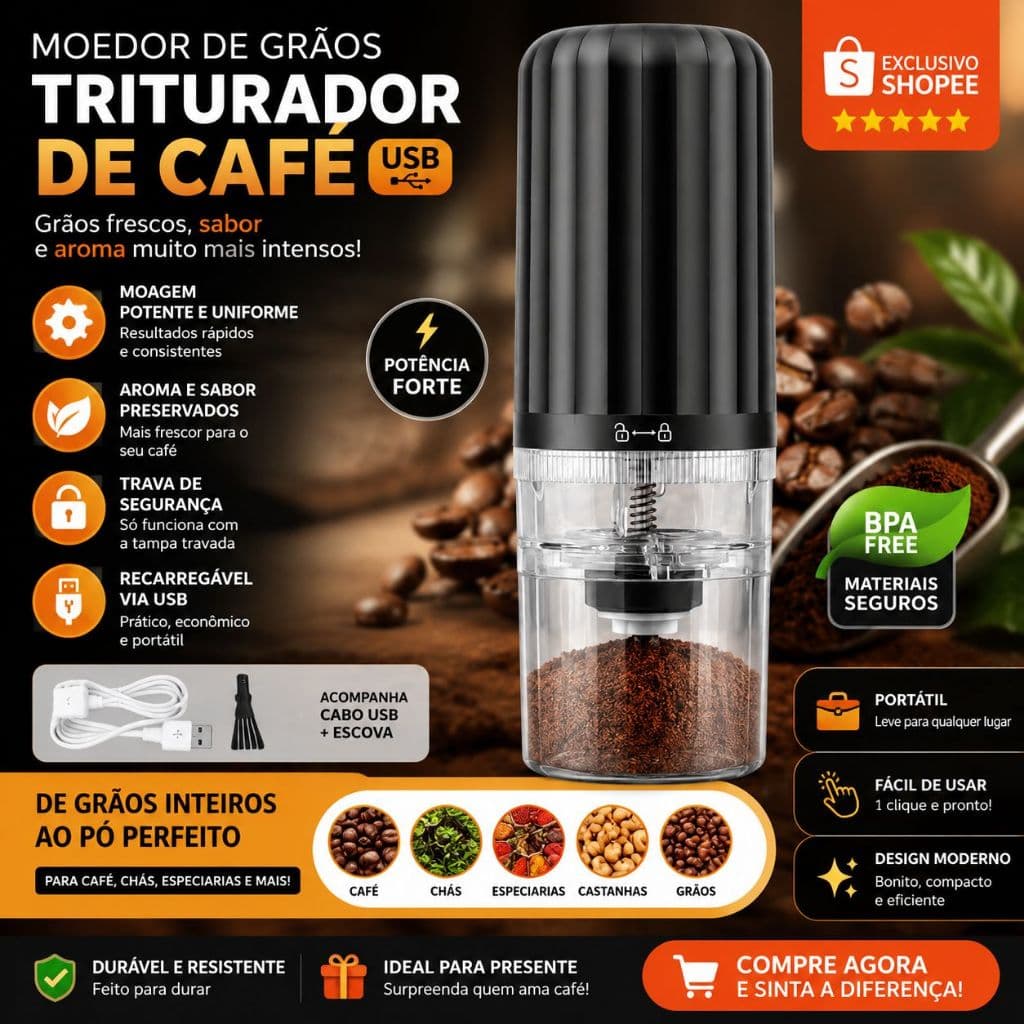 Moedor de Grãos Elétrico Doméstico Portátil Moedor de Café em Grãos