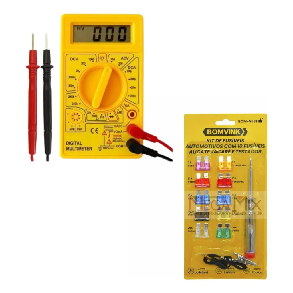 Kit Multímetro Digital + Chave Teste E Fusíveis Elétricos